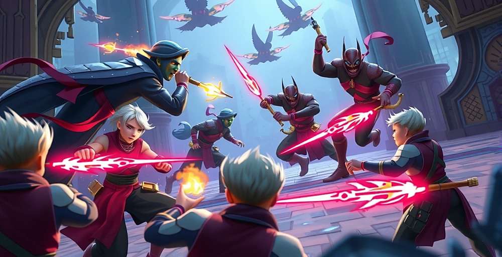 Combat scene from Fennel Chronicles showing spice characters battling enemies with colorful abilities